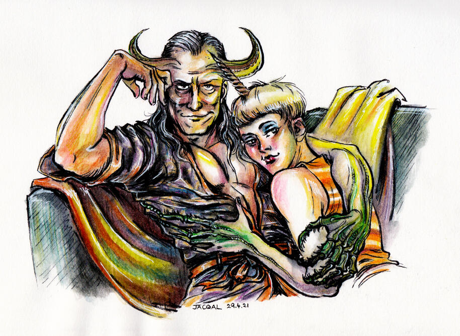 Astral & Teresa (brush pen, fineliner, watercolour, gel pen)