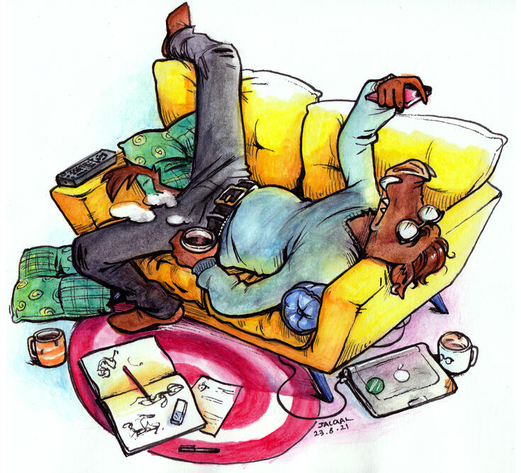 Lockdown (brush pen, fineliner, watercolour, gel pen)