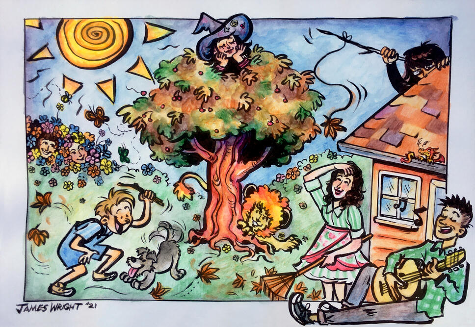 A Lion in the Meadow (brush pen, watercolour)