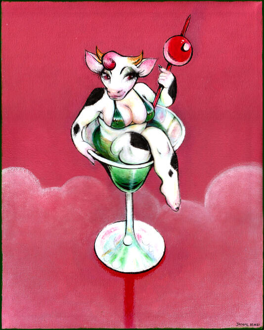 Midori sour, 2022 (acrylic, oil pastels, indian ink, A4)